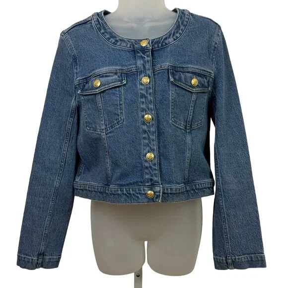 J. Crew Denim Lady Jacket with Gold Buttons Size 12 - Picture 1 of 13